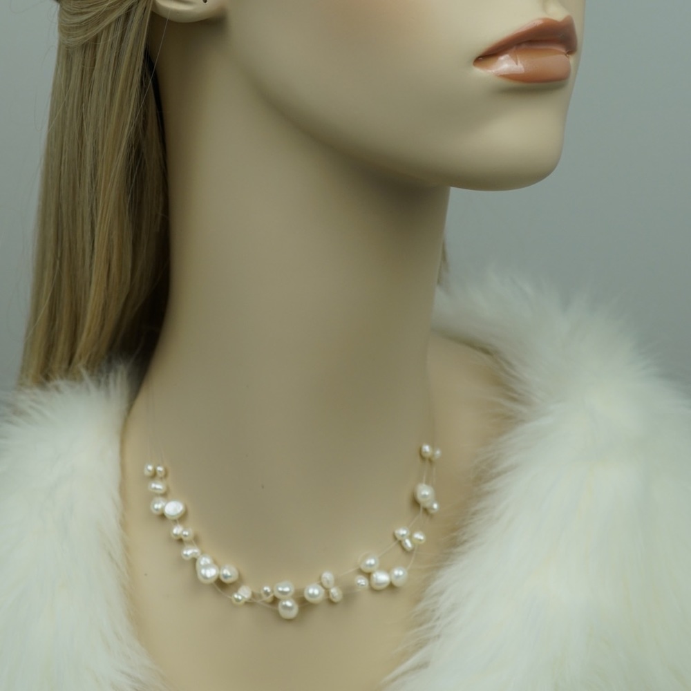 Triple Layer Cultured Baroque Pearl Necklace - Picture 6 of 14